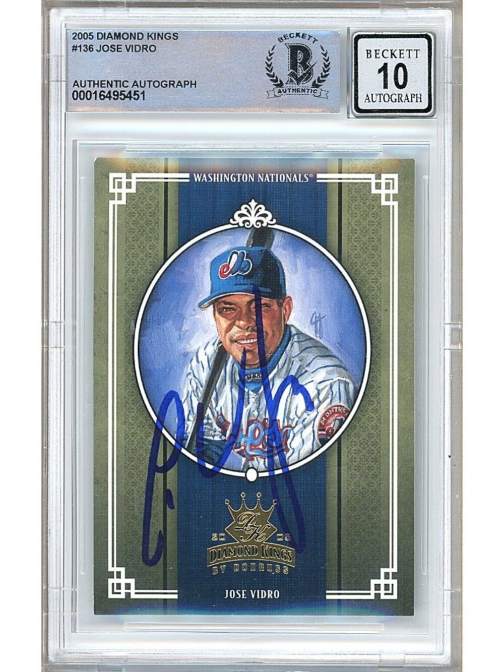 Jose Vidro Signed 2005 Donruss Diamond Kings #136 Expos BAS Slab BGS Auto 10 MLB